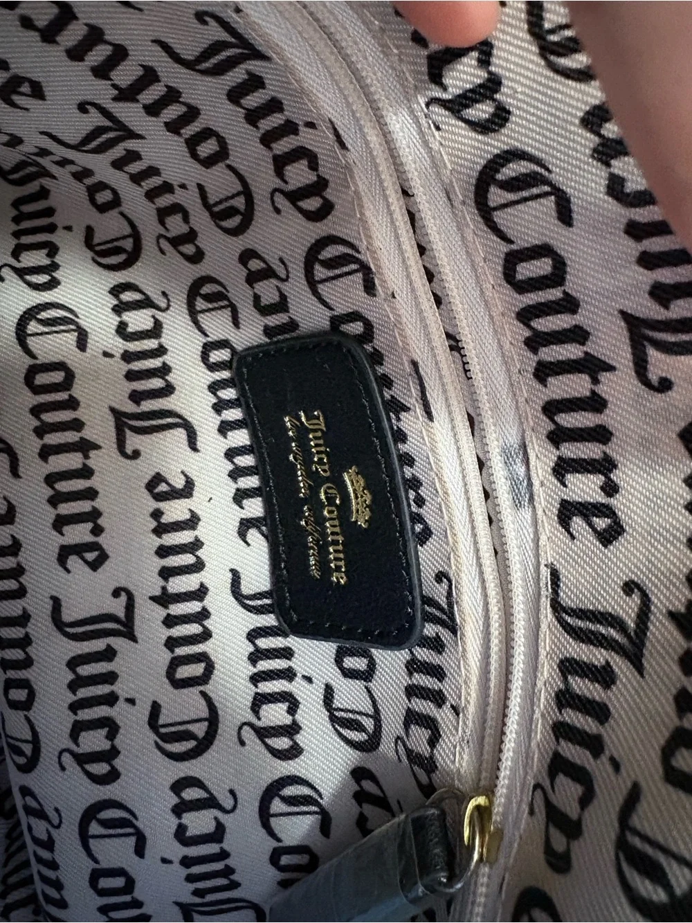 Juicy Couture Black and White Satchel Handbag with Pink Rose Floral Print